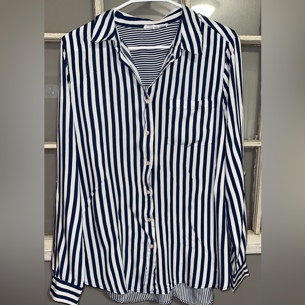 Jane and Delancey Blue and White Striped Button Down